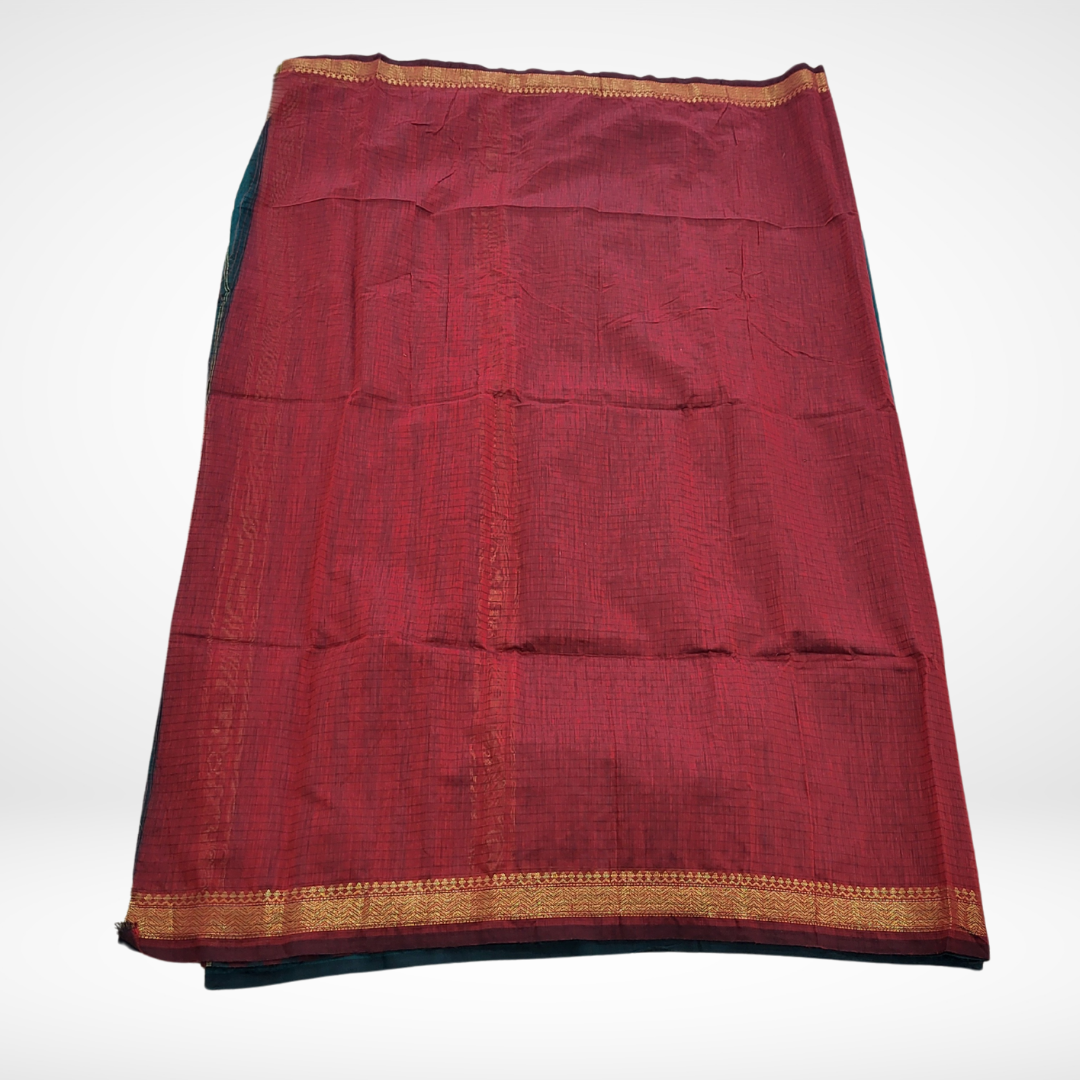 KHADI CHECKS RAMA GREEN SAREE - ES410