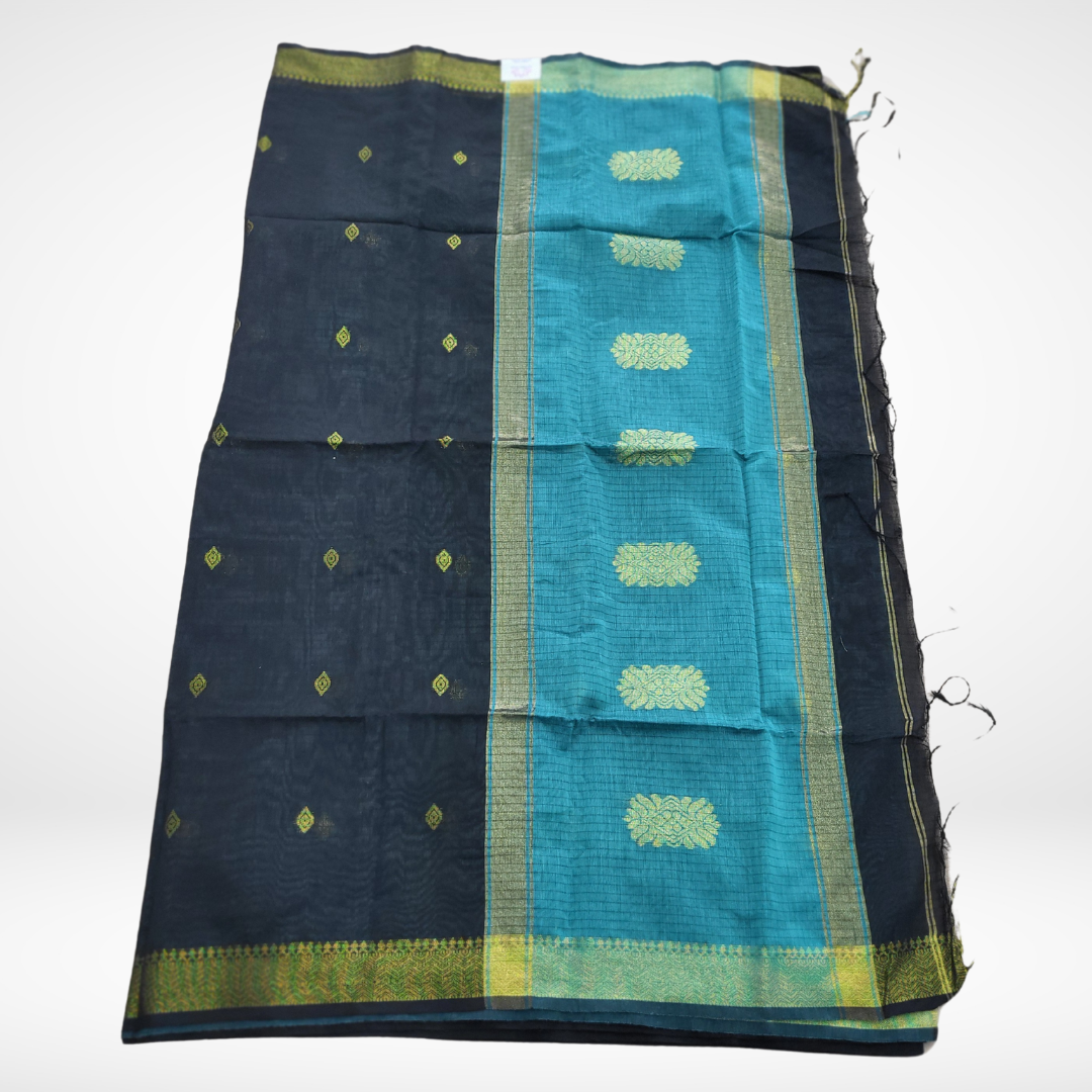 KHADI CHECKS BLACK SAREE - ES410