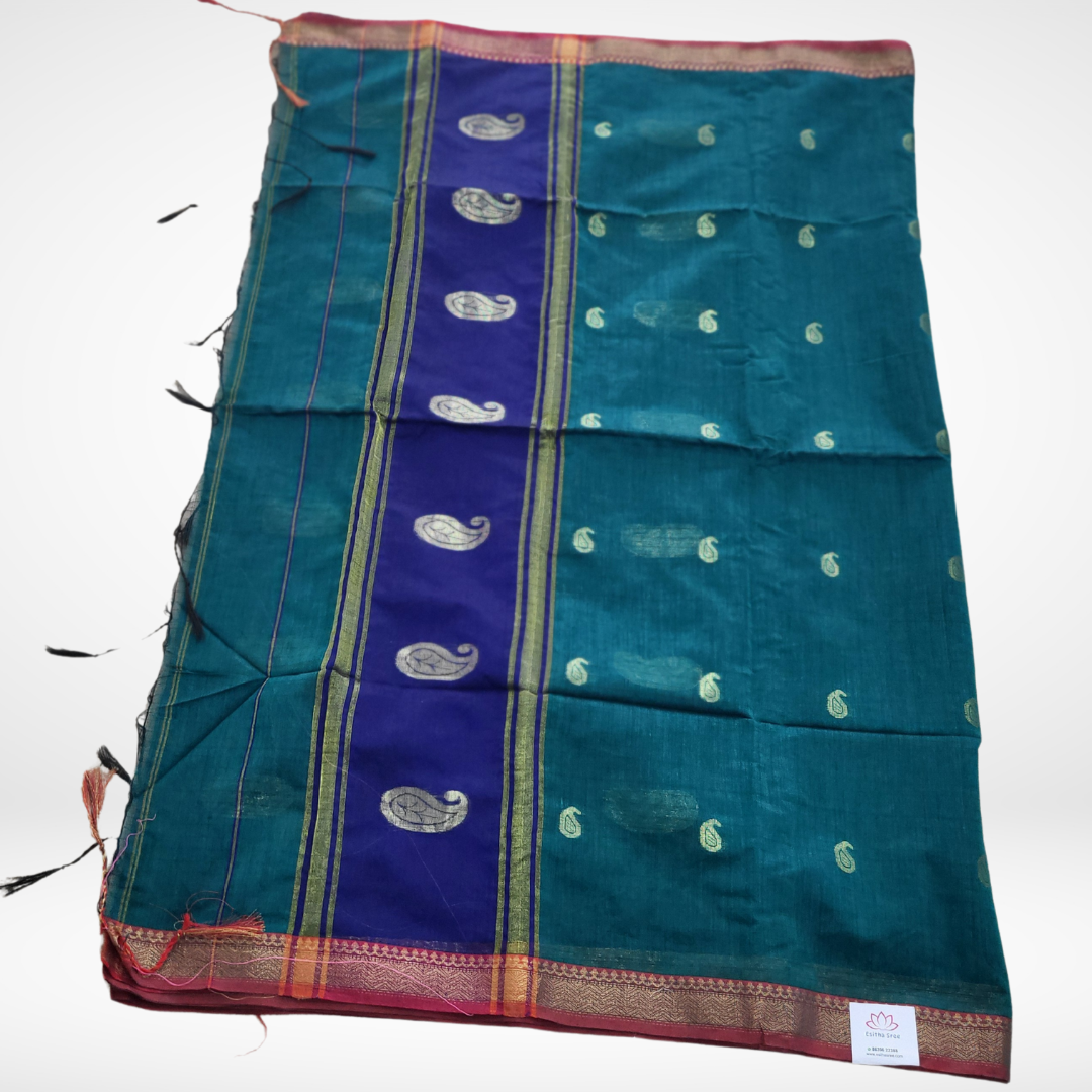 KHADI CHECKS RAMA GREEN SAREE - ES410