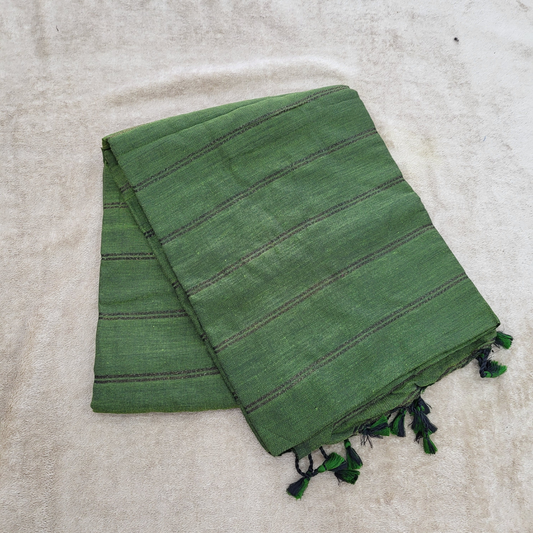 KHADI COTTON MEHENDI GREEN SAREE - ES414