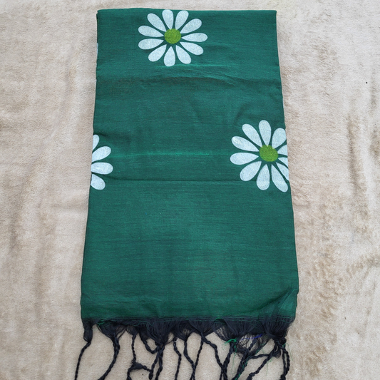 KHADI FLORAL BOTTLE GREEN SAREE - ES407