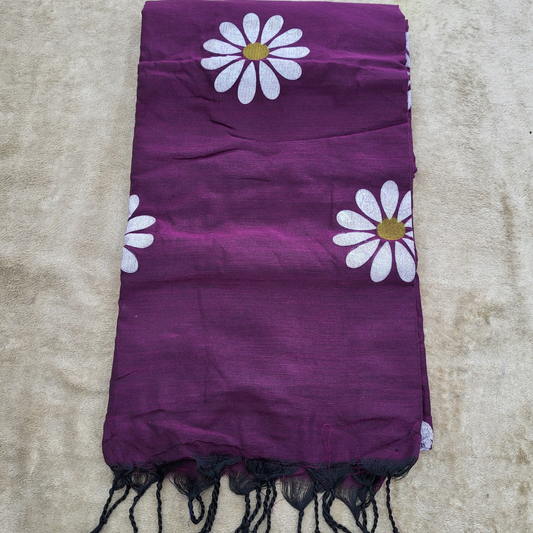 KHADI FLORAL WINE SAREE - ES407
