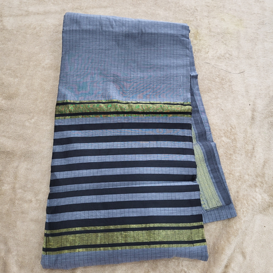 KHADI CHECKS GRAY SAREE - ES410