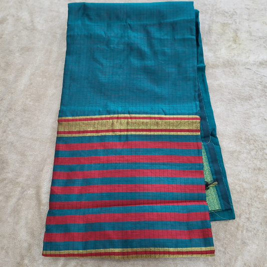 KHADI CHECKS RAMA GREEN SAREE - ES410