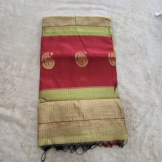 KHADI CHECKS CHIKOO SAREE - ES410