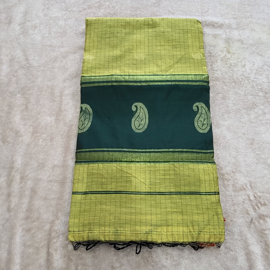 KHADI CHECKS PISTA GREEN SAREE - ES410