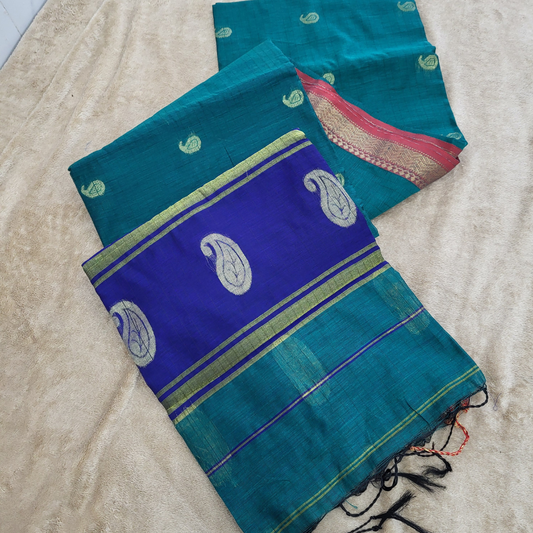 KHADI CHECKS RAMA GREEN SAREE - ES410