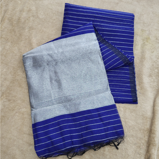 KHADI TISSUE NAVY BULE SAREE - ES405