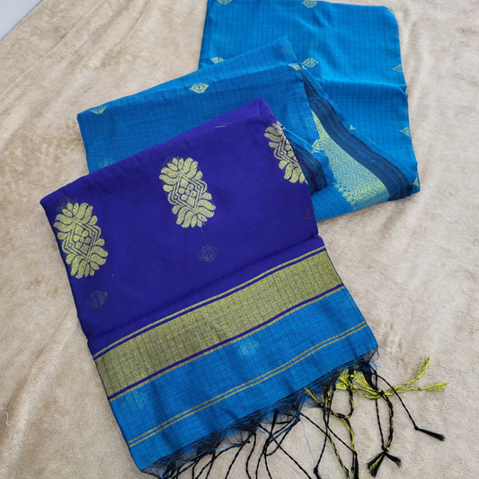 KHADI CHECKS BULE SAREE - ES410