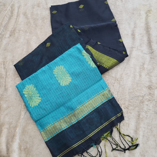 KHADI CHECKS BLACK SAREE - ES410