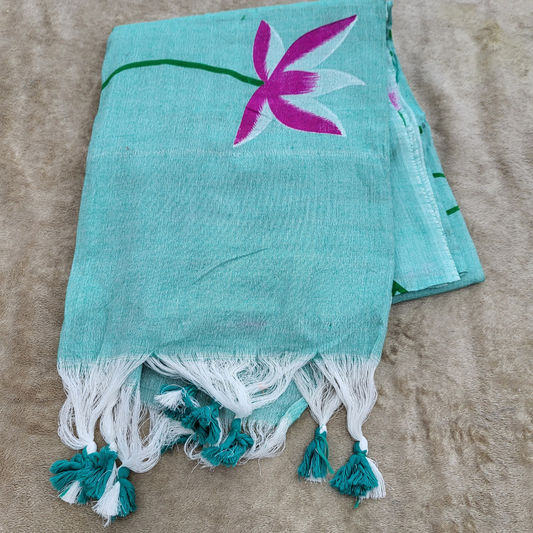 KHADI LOTUS BLUE SAREE _ ES 408