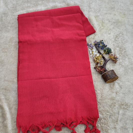 KHADI PLAIN RED SAREE _ ES402