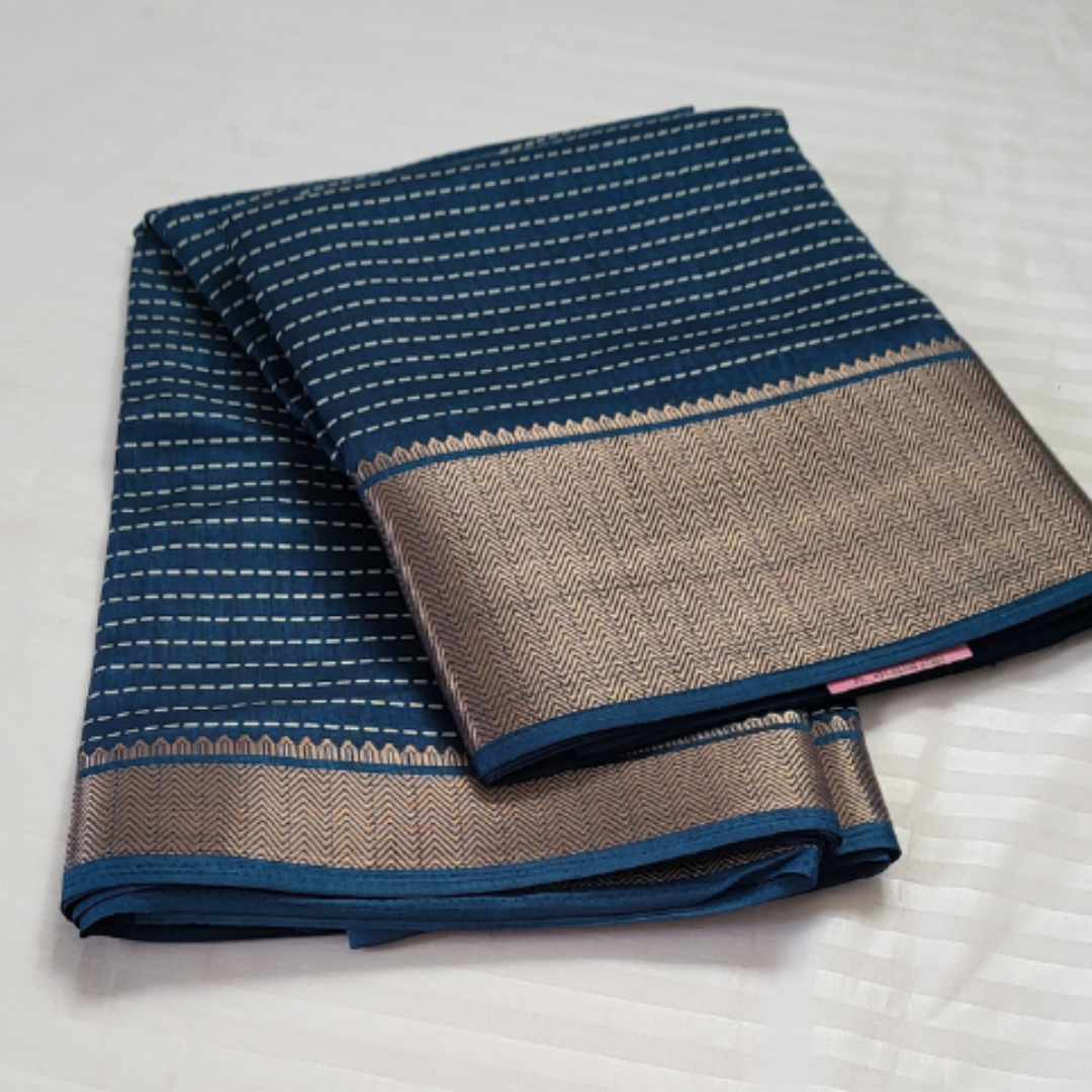 Dola Silk Stripes Saree Blue - ES186