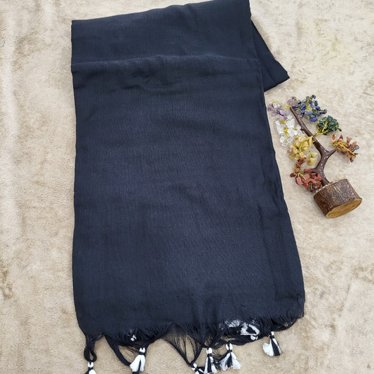 KHADI PLAIN BLACK SAREE - ES402
