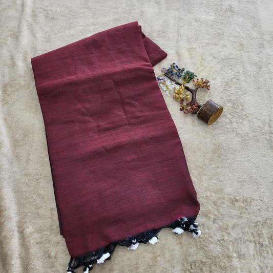 KHADI PLAIN MAROON SAREE - ES402
