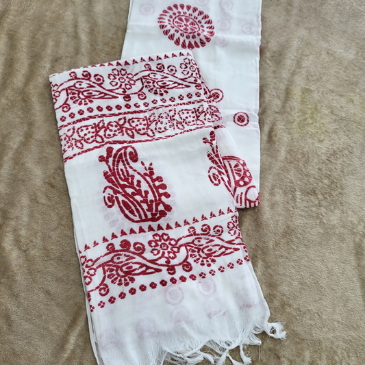 KHADI PRINTED WHITE SAREE - ES403