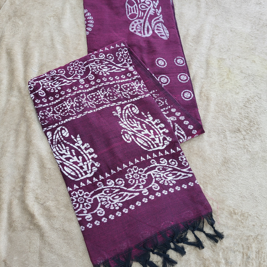 KHADI PRINTED WINE SAREE - ES403