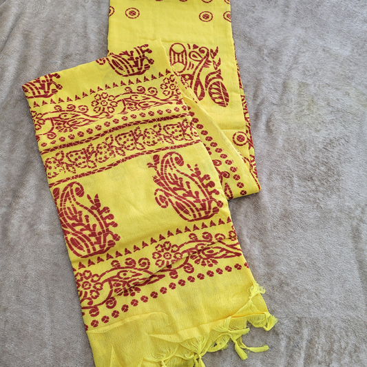 KHADI PRINTED YELLOW SAREE - ES403