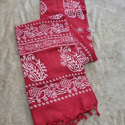 KHADI PRINTED RED SAREE - ES403