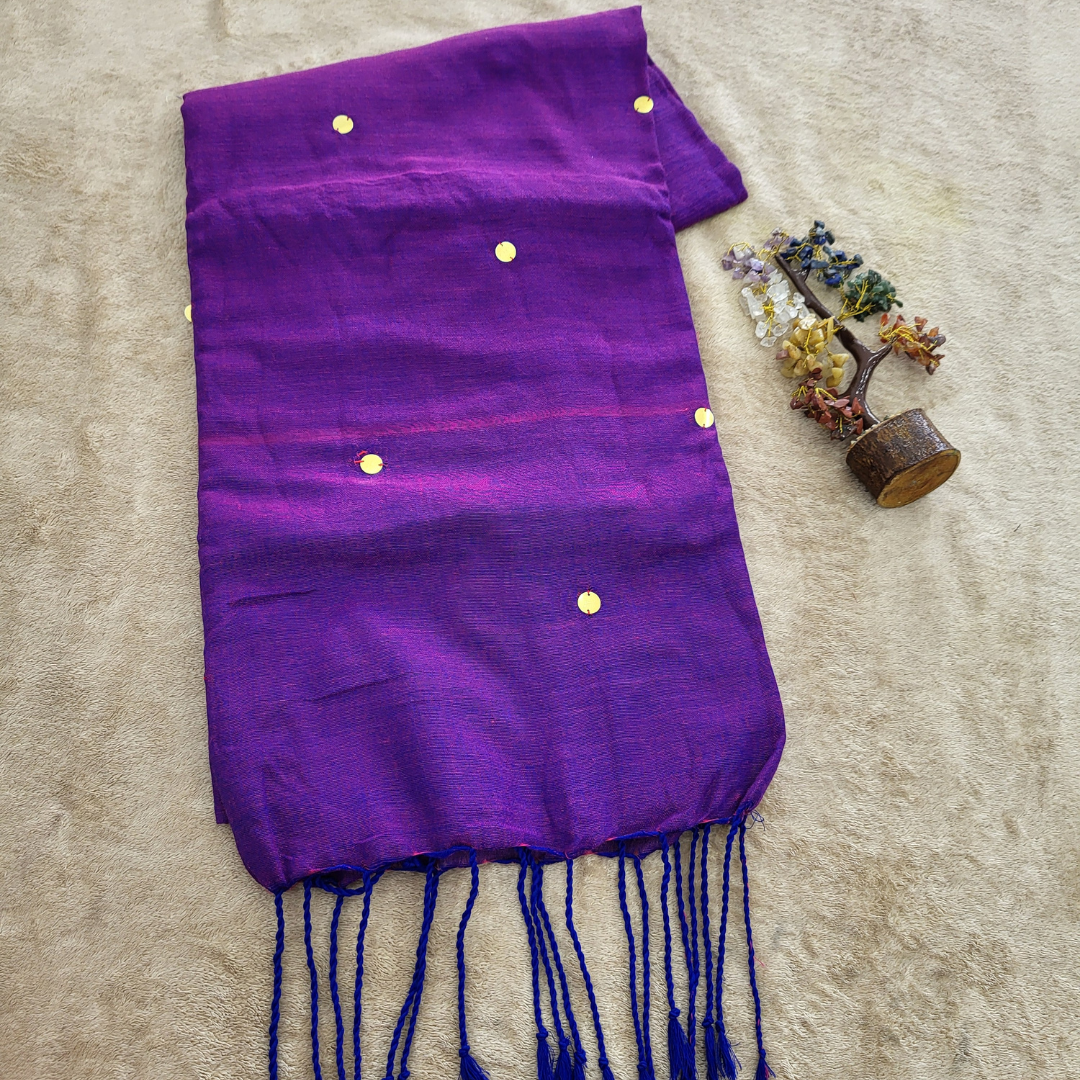 KHADI CHAMKI BRINJAL SAREE - ES401