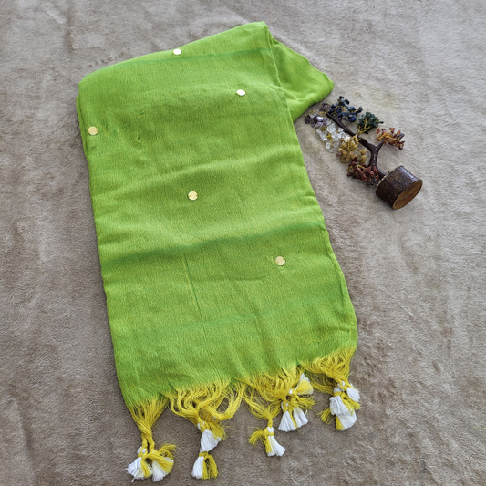 KHADI CHAMKI PARROT GREEN SAREE - ES401