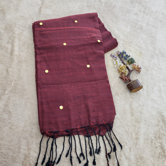 KHADI CHAMKI MAROON SAREE - ES401