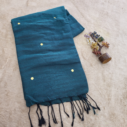 KHADI CHANKI PEACOCK BLUE SAREE - ES401
