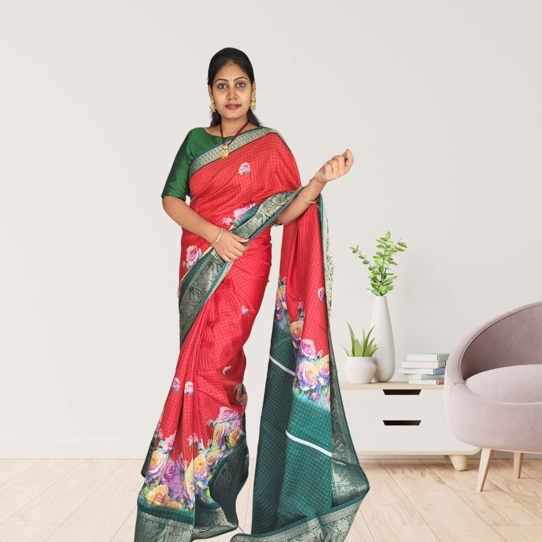 Kalamkari Chex Saree - ES234