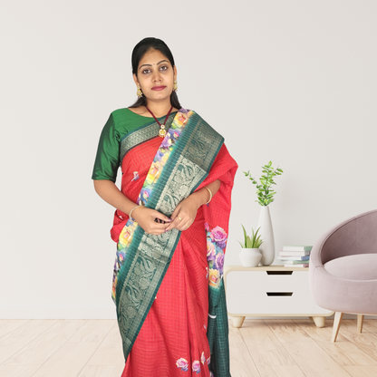 Kalamkari Chex Saree - ES234