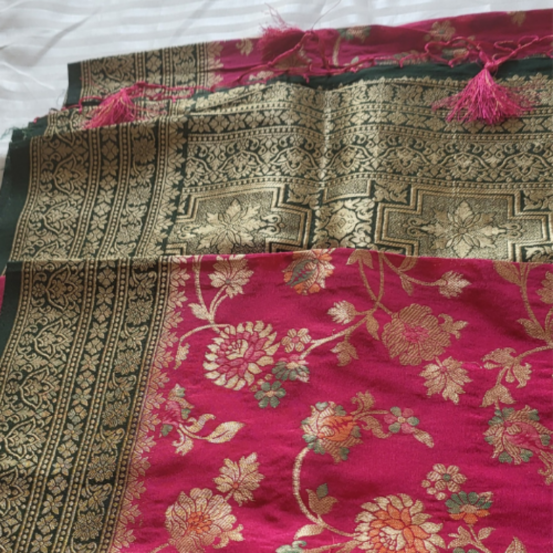 Pink Banaras Floral Saree - ES271