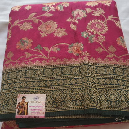 Pink Banaras Floral Saree - ES271