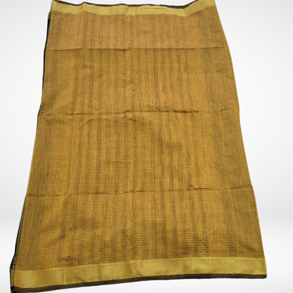 KHADI CHECKS BOTTLE GREEN SAREE - ES410