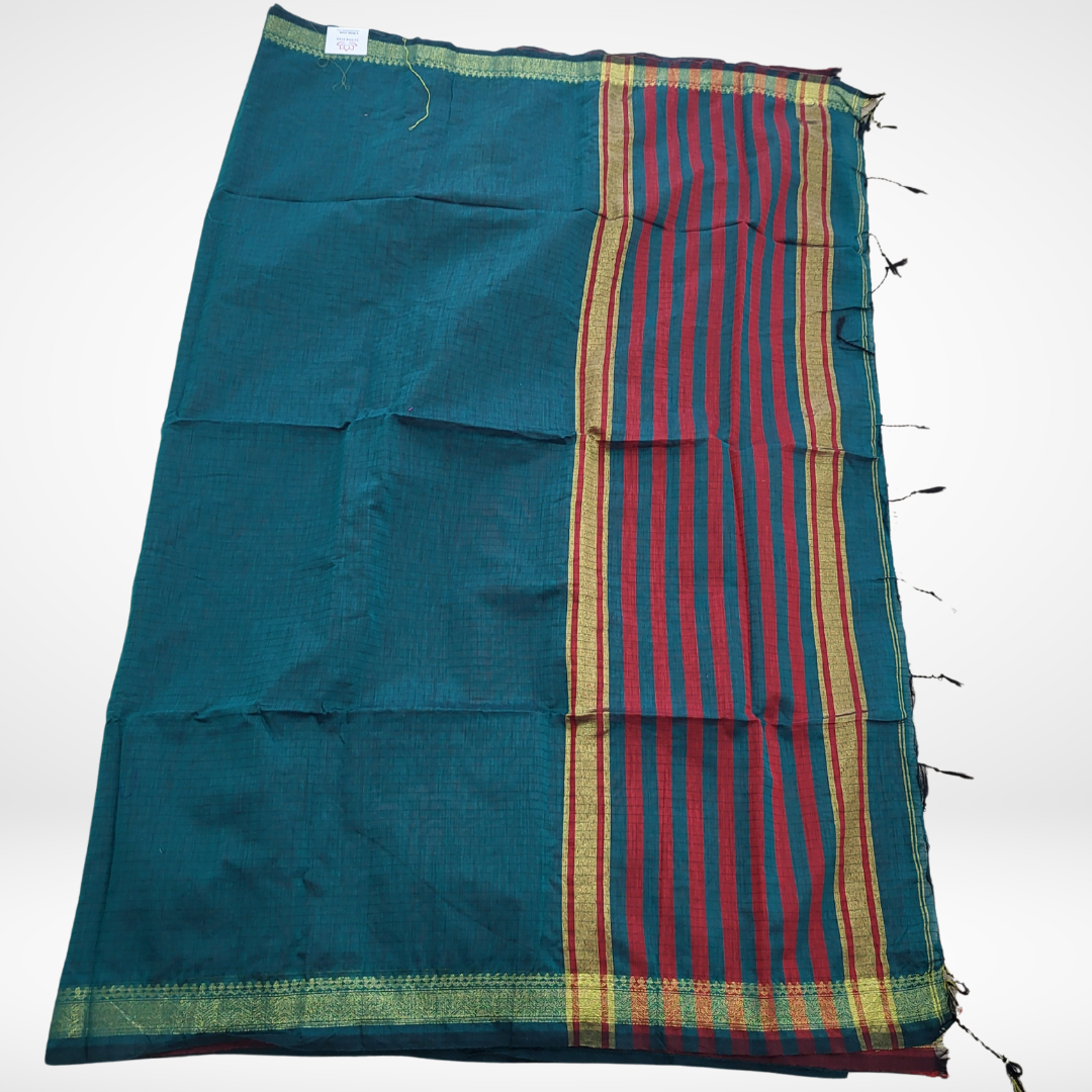 KHADI CHECKS RAMA GREEN SAREE - ES410