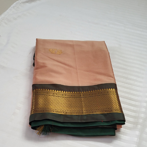 Soft Silk Kanchi Style Beige and Green Saree