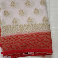 Banaras Georgette Saree White and Red
